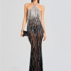 RETROFETE BELLE EMBELLISHED FRINGE DRESS NWT
